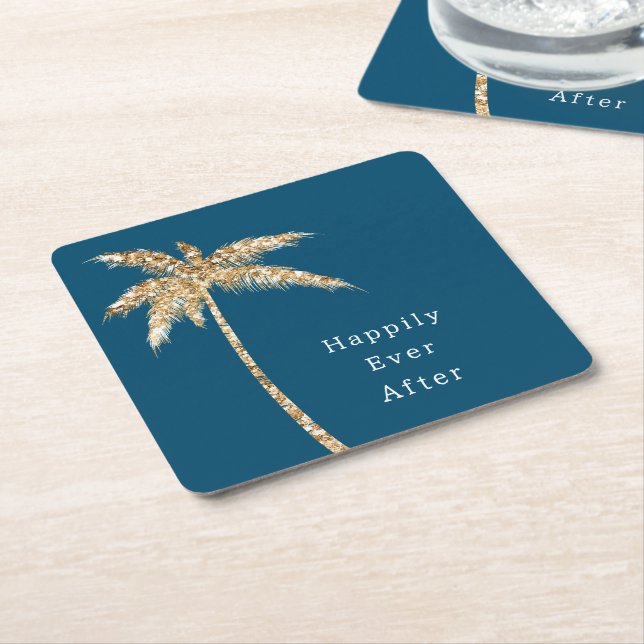 Blue Glam Gold Glitzer Palm Tree Rechteckiger Pappuntersetzer (angewinkelt)