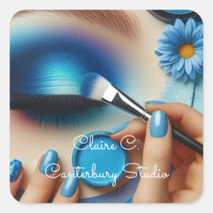 Blue Glam Makeup Ästhetik Personalisiert Quadratischer Aufkleber