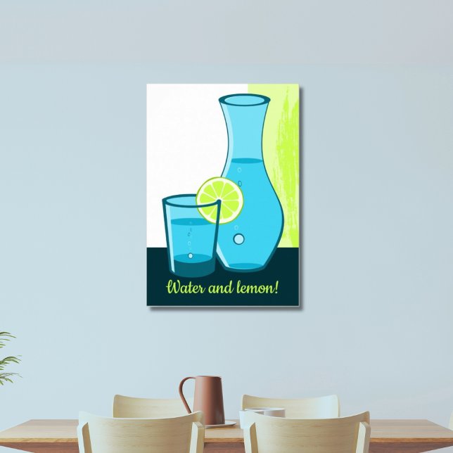 Blue Glass & Carafe - Wasser und Lemon! Poster (Water and lemon!)