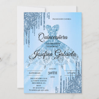 Blue Glitter Quinceañera Invitation Einladung