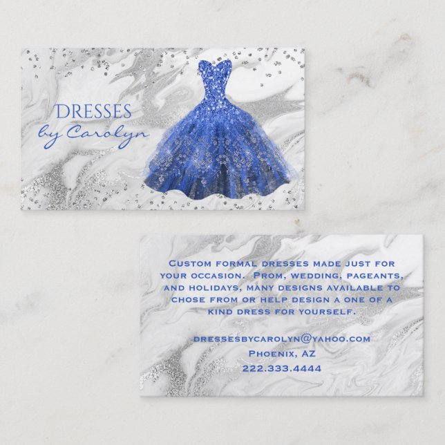 Blue Glittery Seamstress Business Card Visitenkarte