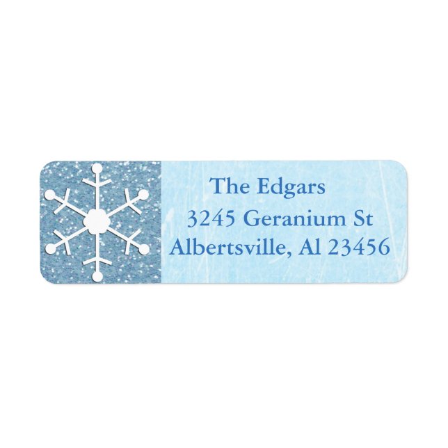 Blue Glittery Snowflake Address Return Label (Vorne)