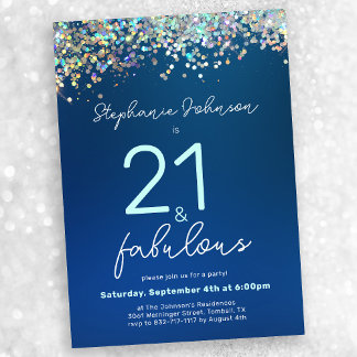 Blue Glitzer 21 und fabulous 21. Geburtstag Party Einladung