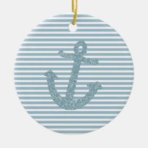 Blue Glitzer Anchor Keramikornament