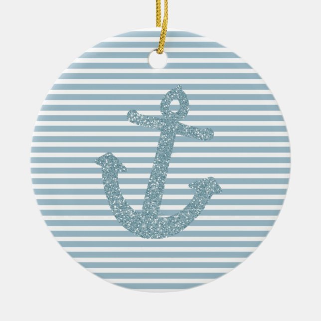 Blue Glitzer Anchor Keramikornament (Vorne)