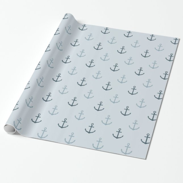 Blue Glitzer Anchors Geschenkpapier (Ungerollt)