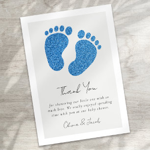 Blue Glitzer Baby Feet Babydusche Vielen Dank Dankeskarte