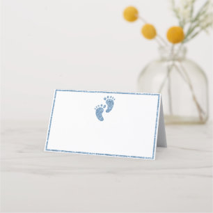 Blue Glitzer Baby Feet Babydusche Zelt Platzkarte