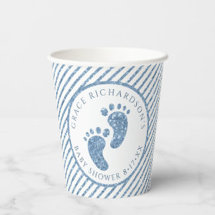 Blue Glitzer Baby Shower Feet Party Pappbecher