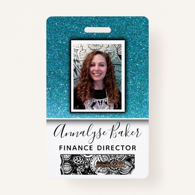 Blue Glitzer Beruflich CNA Nurse Doc Foto Name Ausweis (Vorderseite)