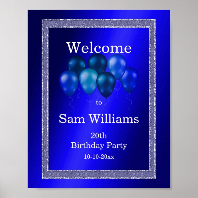 Blue Glitzer & Birthday Balloons Poster (Vorne)