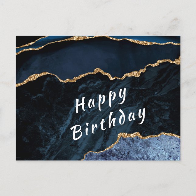 Blue Glitzer Birthday Card Postkarte (Vorderseite)