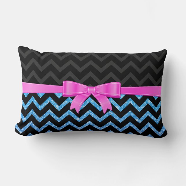 Blue Glitzer Black Zigzag Zickzack Muster Lendenkissen (Vorderseite)