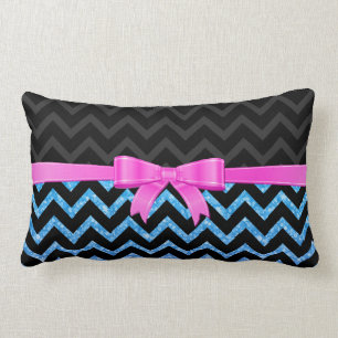 Blue Glitzer Black Zigzag Zickzack Muster Lendenkissen