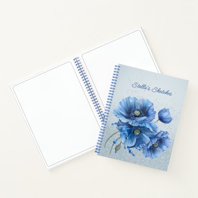 Blue Glitzer Blue Poppies Sketchbook Notizbuch (Innenseite)