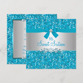 Blue Glitzer Bow 16 . Geburtstag Invite Einladung