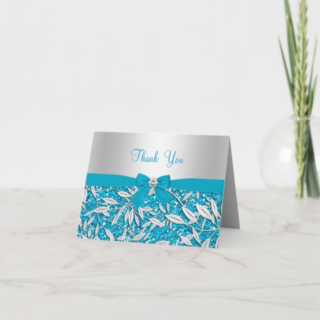 Blue Glitzer & Bow Dankeschön Karte (Vorderseite)