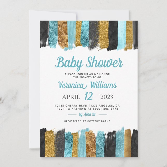Blue Glitzer Boy Baby Dusche Einladung (Vorderseite)