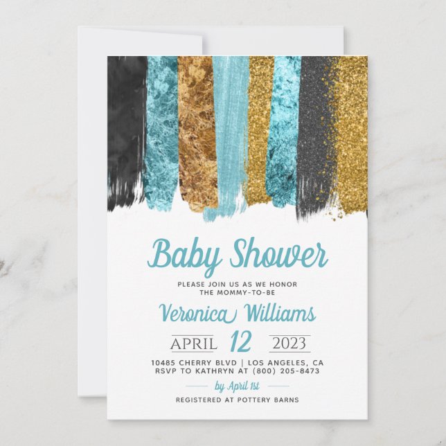 Blue Glitzer Boy Baby Dusche Einladung (Vorderseite)