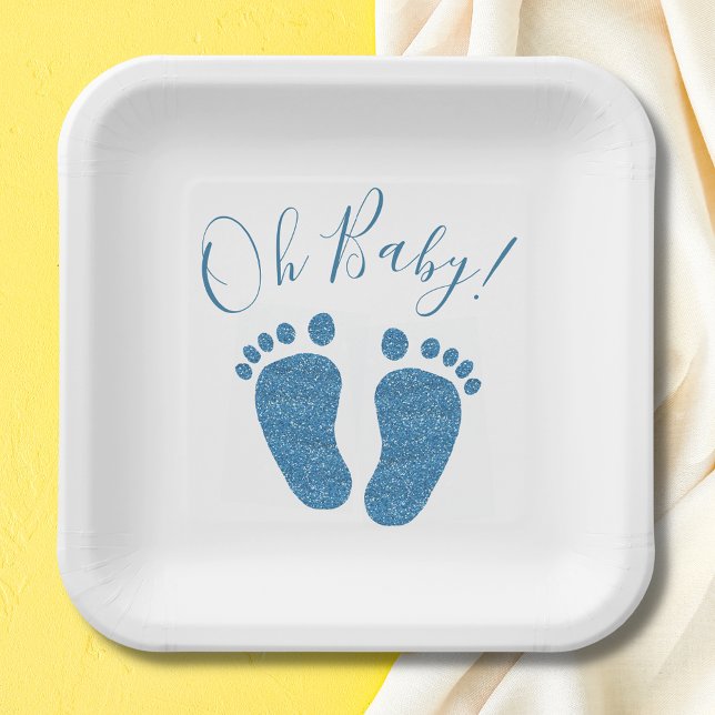 Blue Glitzer Boy's Baby Shower Pappteller (Von Creator hochgeladen)