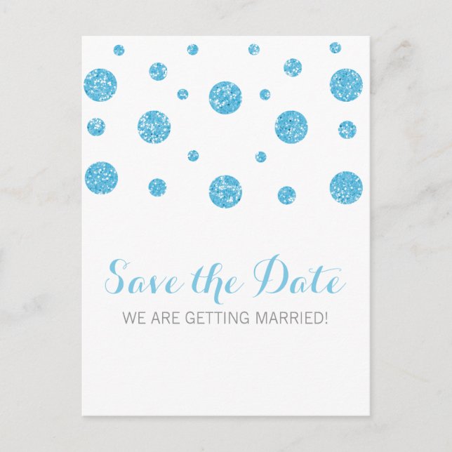 Blue Glitzer Confetti Save the Date Postkarte (Vorderseite)