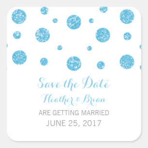 Blue Glitzer Confetti Save the Date Stickers