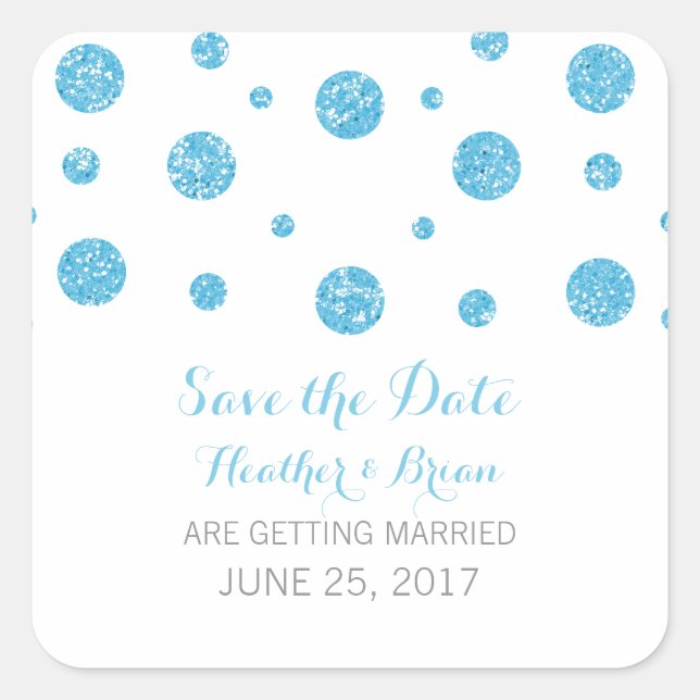 Blue Glitzer Confetti Save the Date Stickers (Vorderseite)