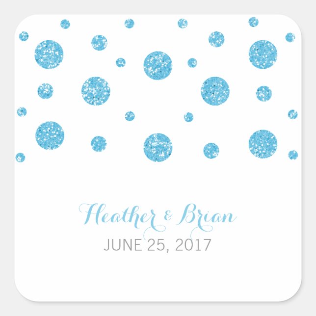 Blue Glitzer Confetti Wedding Stickers (Vorderseite)