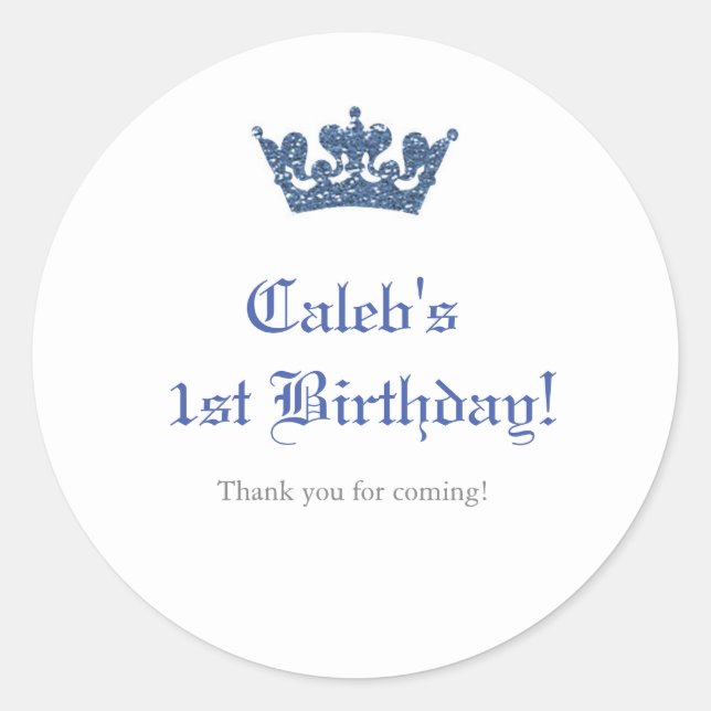 Blue Glitzer Crown Royal Prince Sticker Label (Vorderseite)