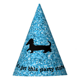 Blue Glitzer Dackel Party Hats Partyhütchen