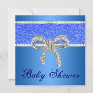 Blue Glitzer Diamond Bow Babydusche Einladung