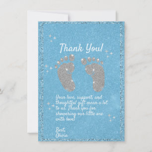 Blue Glitzer Footprint Baby Boy Danke Karte