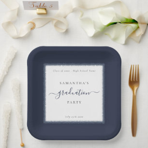 Blue Glitzer Frame Name Year Graduation Party Pappteller