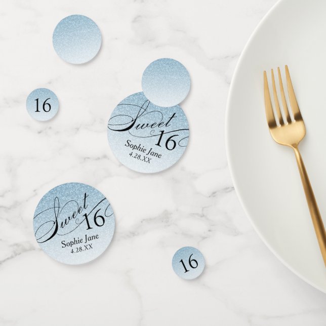 Blue Glitzer Glam Personalisiert Sweet 16 Confetti Konfetti (Gruppe)