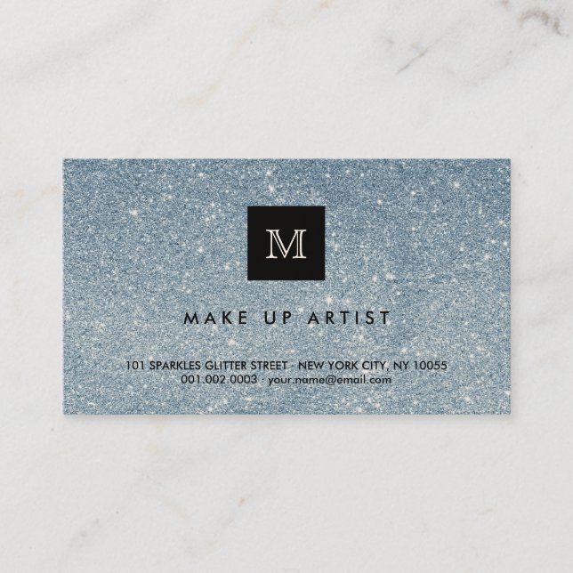 Blue Glitzer Glitzern Moderne schicke Visitenkarte (Vorderseite)