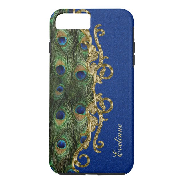 Blue Glitzer Gold-Ornament Pfauenfedern Case-Mate iPhone Hülle (Rückseite)