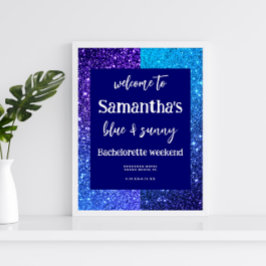 Blue Glitzer Junggeselinnen-Abschied Begrüßungszei Poster
