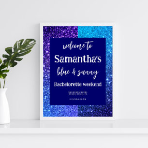 Blue Glitzer Junggeselinnen-Abschied Begrüßungszei Poster