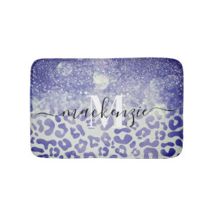 Blue Glitzer Leopard Print Badematte