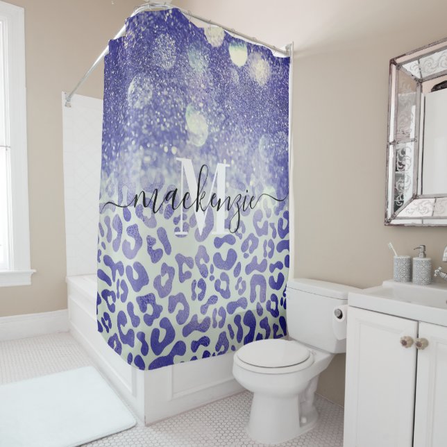 Blue Glitzer Leopard Print Duschvorhang (Beispiel)