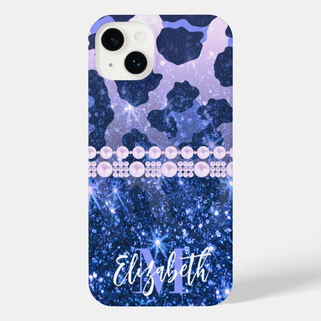 Blue Glitzer Leopard Print iPhone Hülle (Rückseite)
