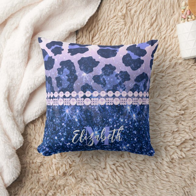 Blue Glitzer Leopard Print Kissen (Decke)