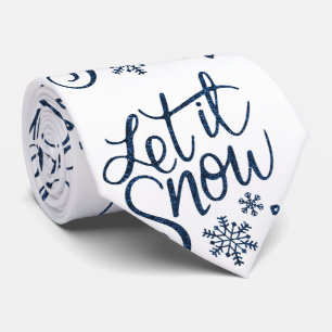 Blue Glitzer Let It Snow Calligraphy Neck Tie Krawatte