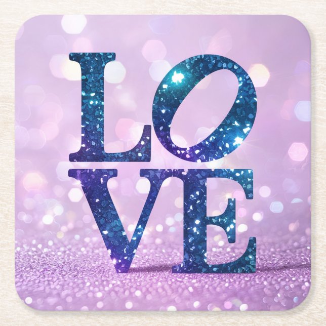 Blue Glitzer LIEBE Lavender Untersetzer Set (Vorderseite)