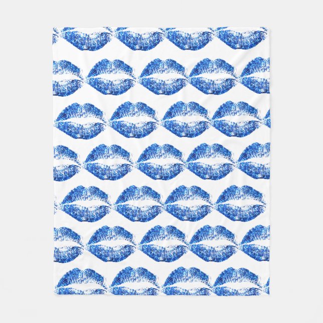 Blue Glitzer Lips Fleecedecke (Vorderseite)