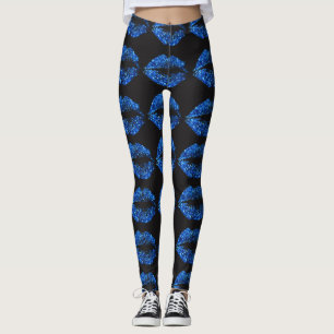 Blue Glitzer Lips Leggings