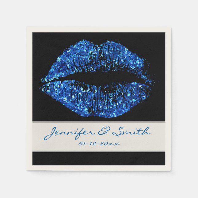 Blue Glitzer Lips Serviette (Vorderseite)