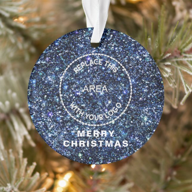Blue Glitzer Logo Firmenname Frohe Weihnachten Ornament (Baum)