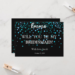 Blue Glitzer Minimal Script Bridesmaid Vorschlag Einladung