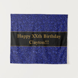 Blue Glitzer mit Message Birthday Tapestory Wandteppich